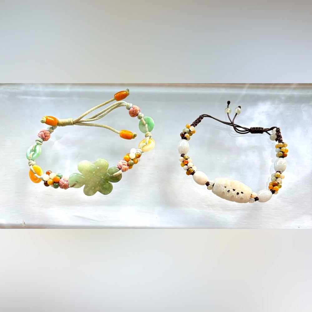 Vintage Mayanmar Burma Jade Beaded Bracelets